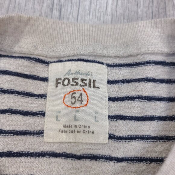 Fossil Sweater Mens Large Tan Crewneck Long Sleeve Pullover Striped Essential - Picture 6 of 8